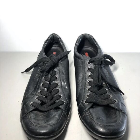 Prada Black Leather Lace Up Casual Low Top Sneaker Shoes Men’s Sz 10.5M US/44EU - Picture 5 of 14